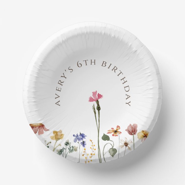 Colorful Wildflower Birthday Paper Bowls (Front)