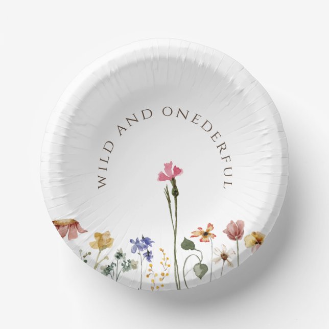 Colorful Wildflower Birthday Wild And Onederful Paper Bowls (Front)