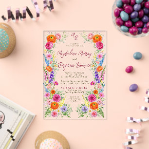 Colorful Wildflower Bloom Whimsical Garden Wedding Acrylic Invitations