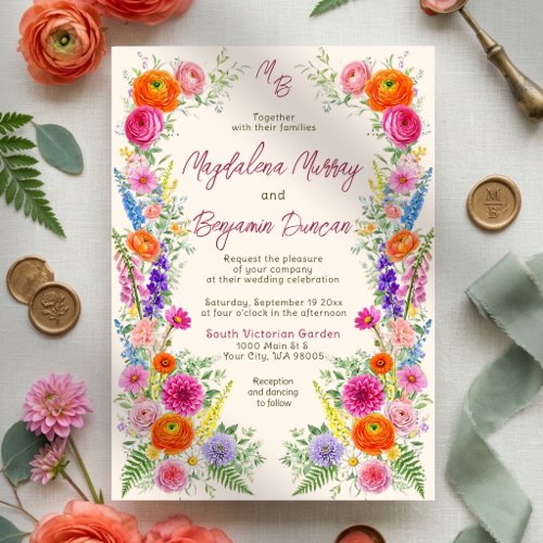 Colorful Wildflower Bloom Whimsical Garden Wedding Invitation