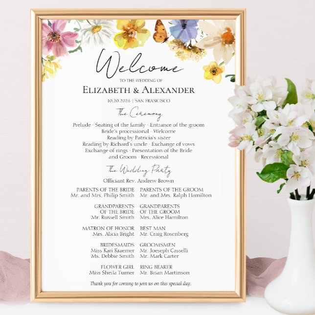 Colorful Wildflower | Boho Ceremony Program Sign (Creator Uploaded)