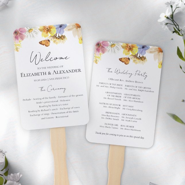 Colorful Wildflower | Boho Ceremony Program Sign Hand Fan (Creator Uploaded)