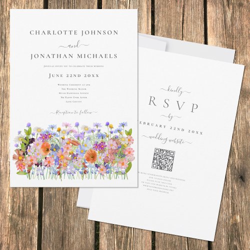 Colorful Wildflower Boho QR Code Wedding Invitation