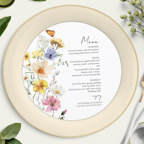 Colorful Wildflower  Boho Wedding Menu Card