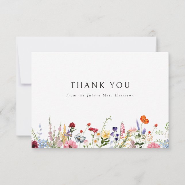 Colorful Wildflower Border Thank You Card (Front)