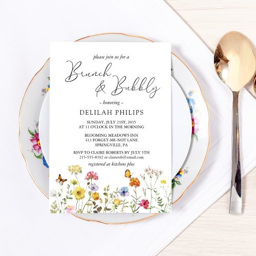 Colorful Wildflower Botanical Brunch  Bubbly Invitation