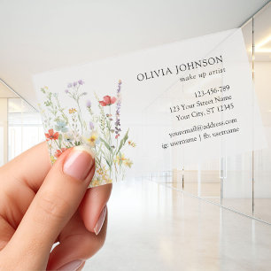 Colorful Wildflower Bouquet Transparent Plastic Clear Business Cards