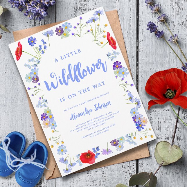 Colorful Wildflower Boy Baby Shower Invitation (A little wildflower boy baby shower invitation with watercolor spring summer florals)