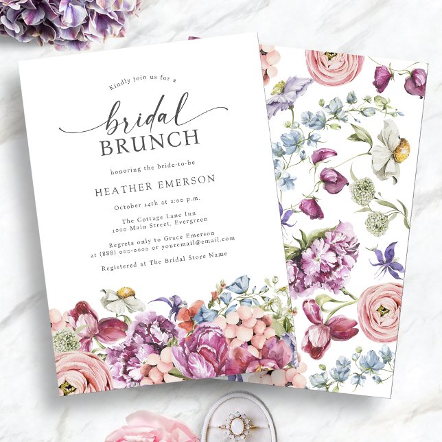 Colorful Wildflower Bridal Brunch Invitation (Colorful Jewel Tones Wildflower Bridal Brunch Invitation by Painted Paperie
)