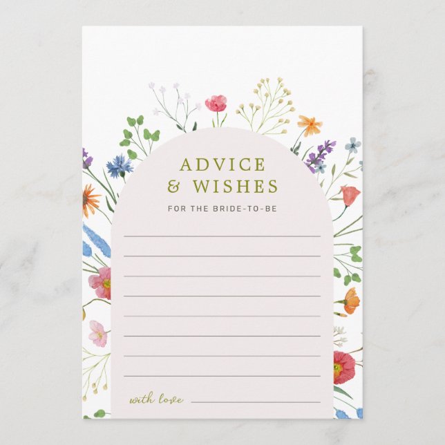 Colorful Wildflower Bridal Shower Advice Wishes (Front)