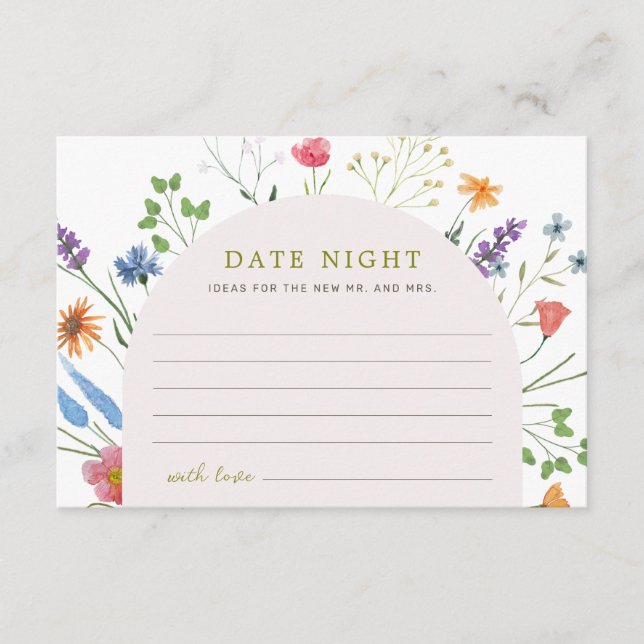 Colorful Wildflower Bridal Shower Date Night Ideas Enclosure Card (Front)
