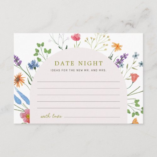 Colorful Wildflower Bridal Shower Date Night Ideas Enclosure Card