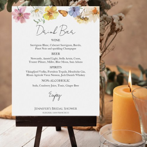 Colorful Wildflower Bridal Shower Drinks Menu Sign