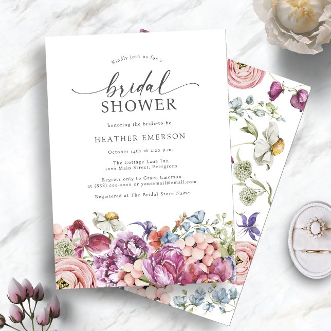 Colorful Wildflower Bridal Shower Invitation (Elegant Colorful Wildflower Bridal Shower Invitation by Painted Paperie
)