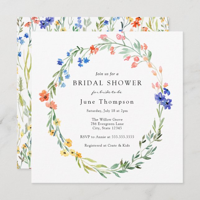 Colorful Wildflower Bridal Shower Invitation (Front/Back)