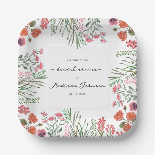 Colorful Wildflower Bridal Shower Invitation Paper Plates