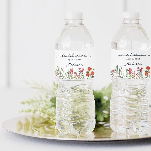 Colorful Wildflower Bridal Shower Invitation Water Bottle Label