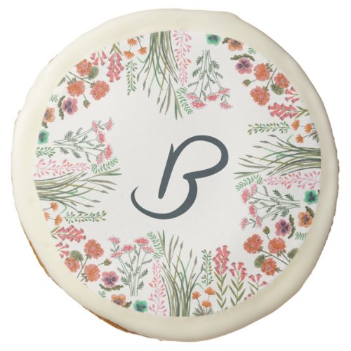 Colorful Wildflower Bridal Shower Monogram Sugar Cookie