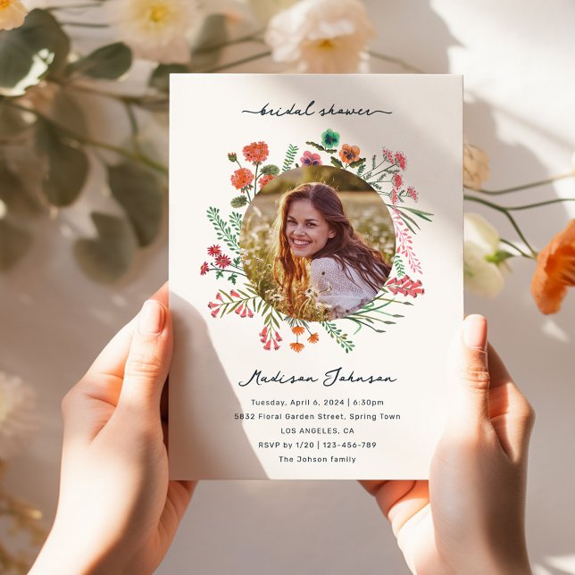Colorful Wildflower Bridal Shower Photo Invitation (Colorful Wildflower Bridal Shower Photo Invitation)