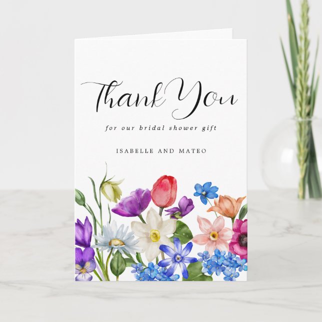 Colorful Wildflower Bridal Shower Thank You Card (Front)