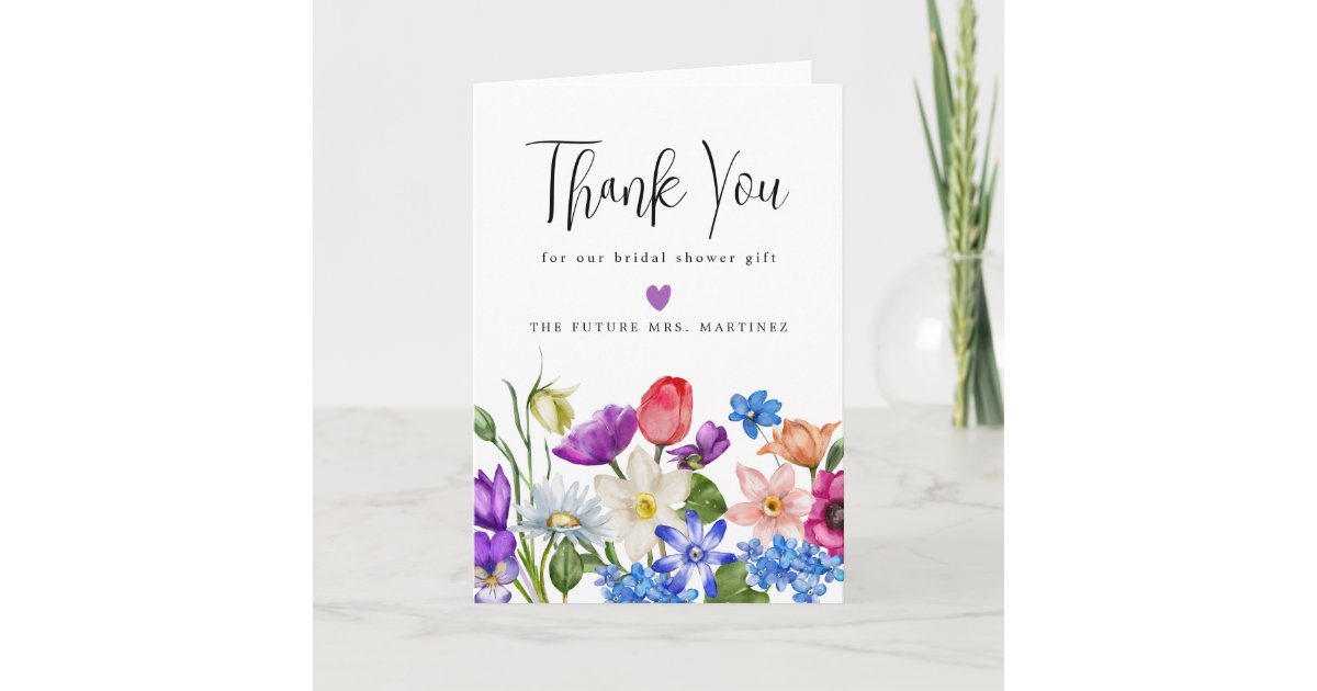 Colorful Wildflower Bridal Shower Thank You Card | Zazzle