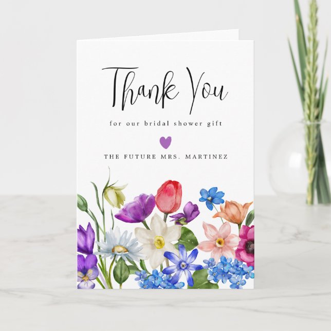Colorful Wildflower Bridal Shower Thank You Card (Front)