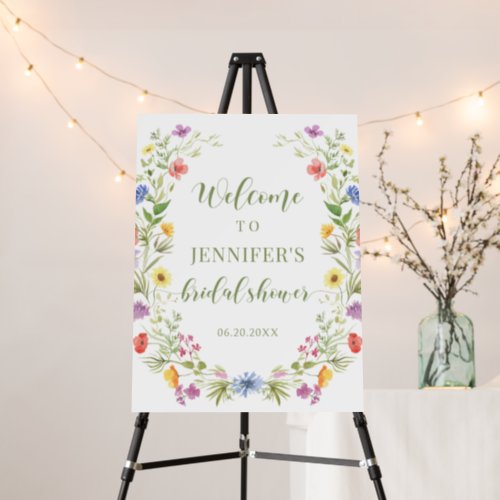 Colorful wildflower bridal shower welcome sign