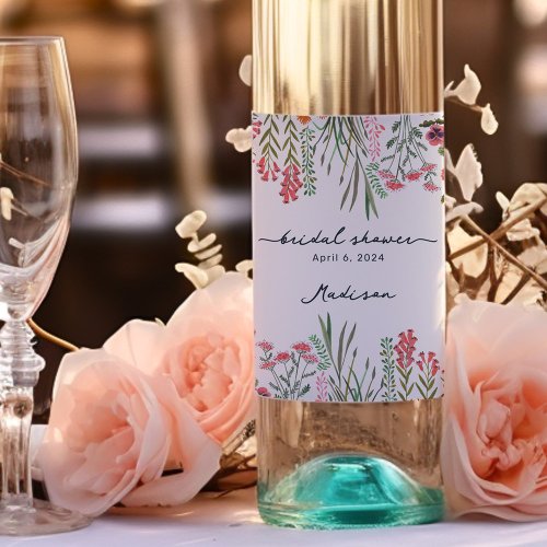 Colorful Wildflower Bridal Shower Wine Label