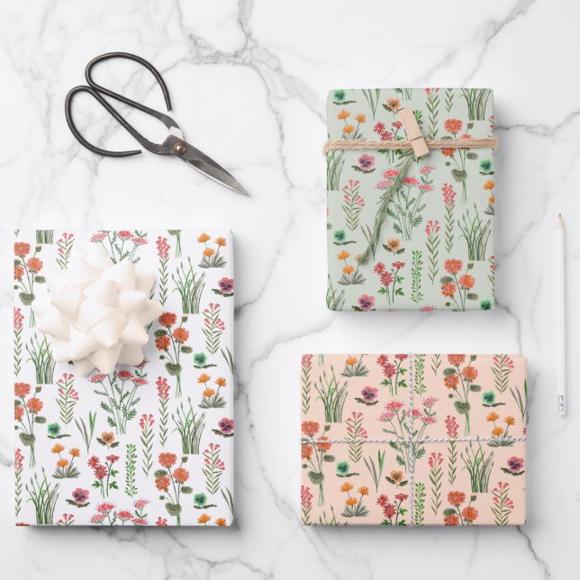 Colorful Wildflower Bridal Shower  Wrapping Paper Sheets (Front)