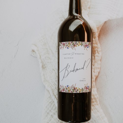 Colorful Wildflower  Bridesmaid Proposal Wine Label