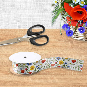 Colorful Wildflower Bright Pretty Floral Patterned Satin Ribbon