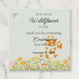 Colorful Wildflower Butterfly 1st Birthday Favor Tags