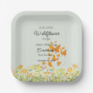 Colorful Wildflower Butterfly 1st Birthday Paper Plates