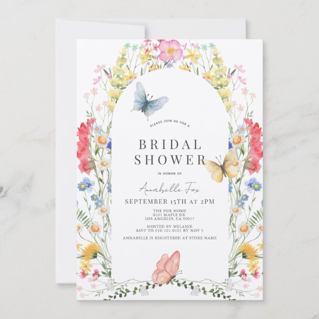 Colorful Wildflower & Butterfly Arch Bridal Shower Invitation (Front)