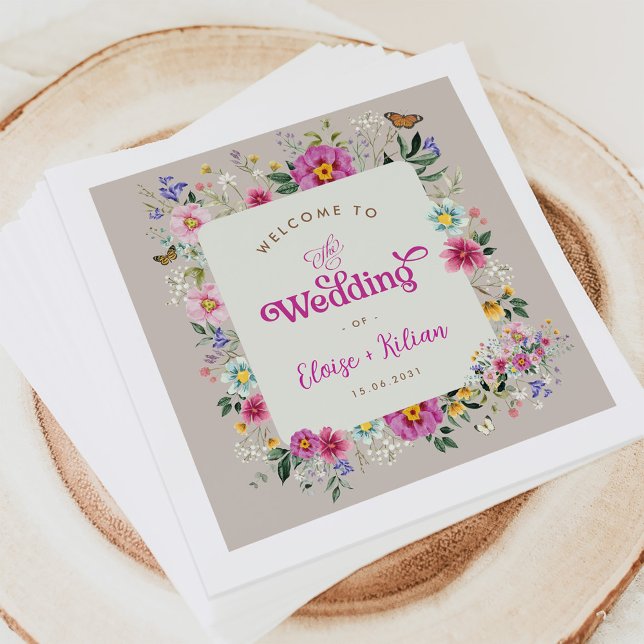 Colorful Wildflower Butterfly Garden Wedding Napkins (Creator Uploaded)