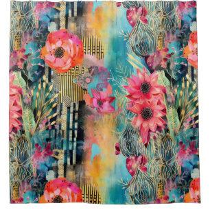 Colorful Wildflower Cactus Mix Shower Curtain