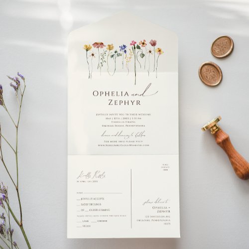 Colorful Wildflower  Casual Beige Seal And Send All In One Invitation