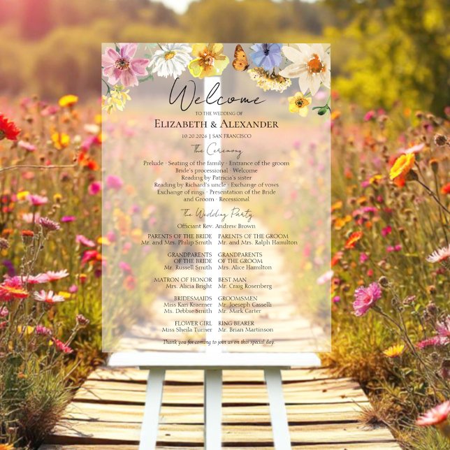 Colorful Wildflower Ceremony Acrylic Program Sign (Creator Uploaded)