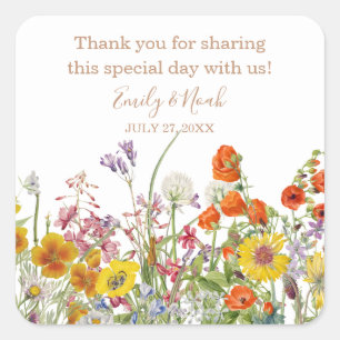 Colorful Wildflower Country Wedding Thank You Square Sticker