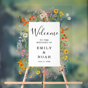 Colorful Wildflower Country Wedding Welcome Acrylic Sign