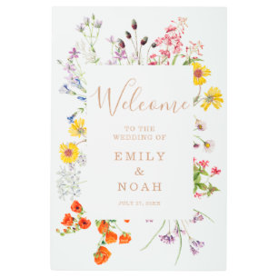 Colorful Wildflower Country Wedding Welcome Metal Print