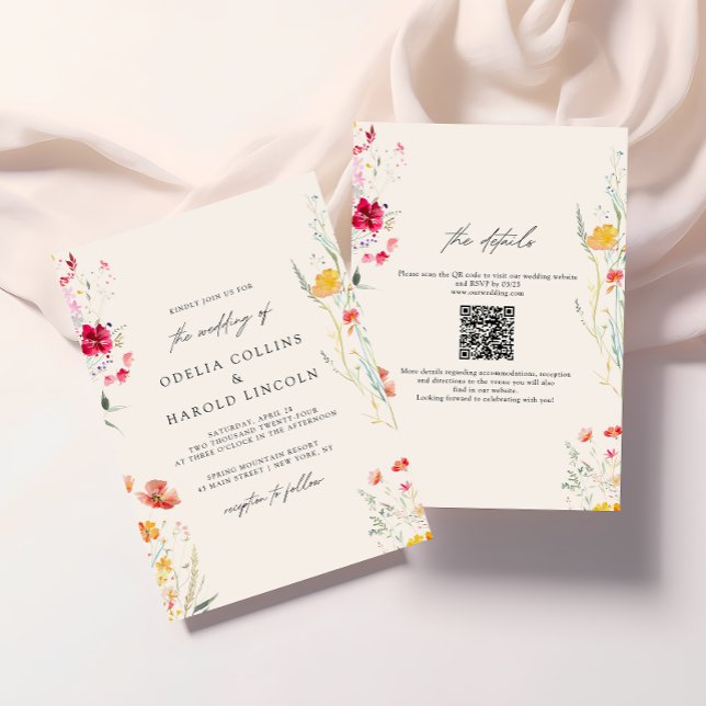 Colorful Wildflower Cream Wedding QR Code Invitation (Creator Uploaded)