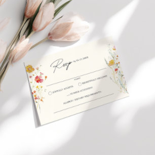Colorful Wildflower Cream Wedding RSVP  Enclosure Card