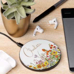Colorful Wildflower Custom Name Desk Gift Wireless Charger
