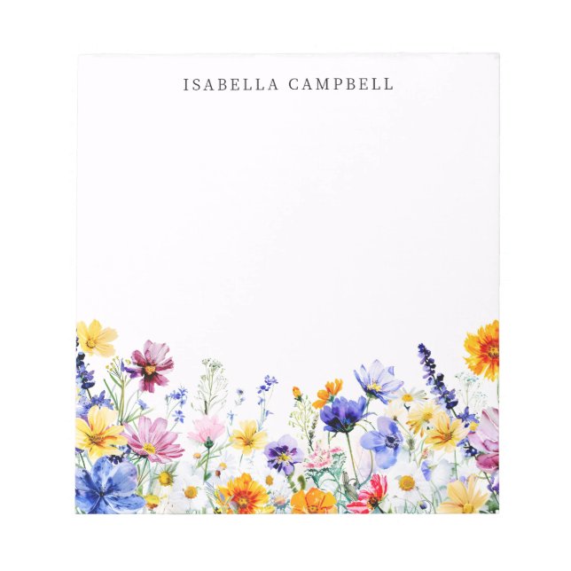 Colorful Wildflower Custom Name Notepad (Front)