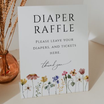Colorful Wildflower Diaper Raffle Baby Shower Pedestal Sign