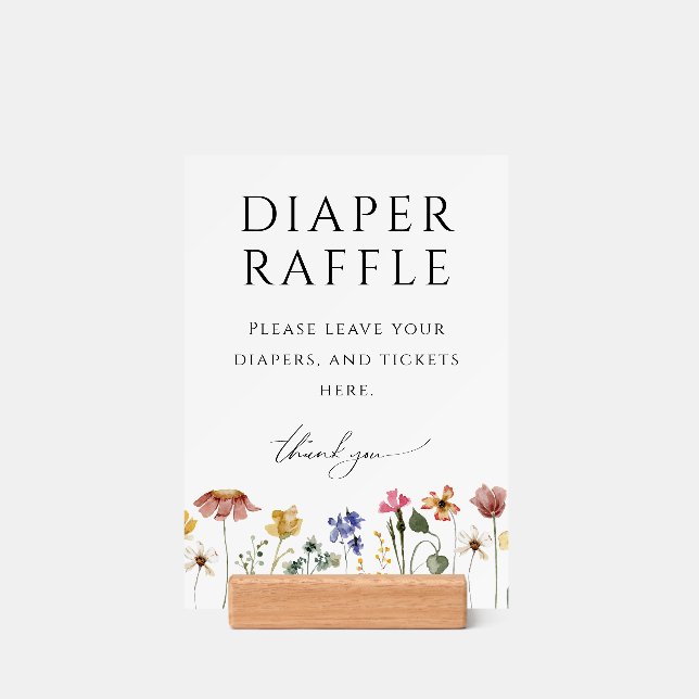 Colorful Wildflower Diaper Raffle Baby Shower Sign Holder (Woodblock)