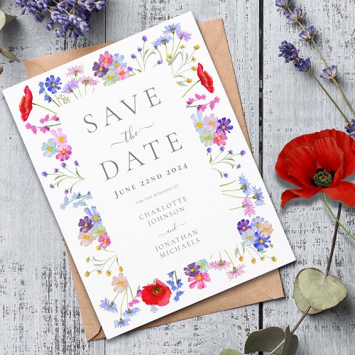 Colorful Wildflower Elegant Wedding Save the Date Invitation Postcard