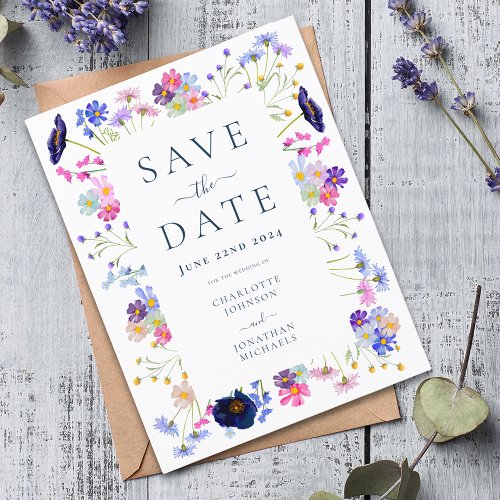 Colorful Wildflower Elegant Wedding Save the Date Invitation Postcard