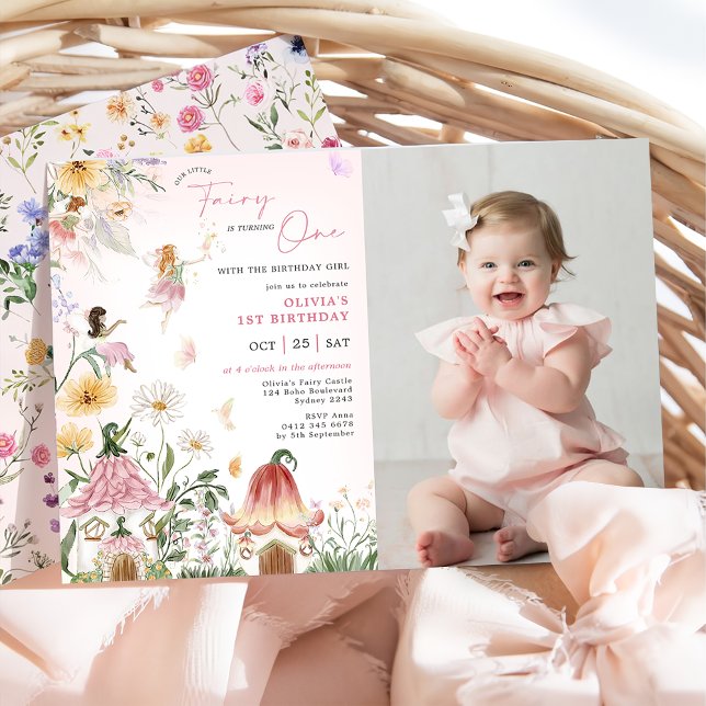 Colorful Wildflower Fairy 1st Birthday Photo Invitation (Creator Uploaded)